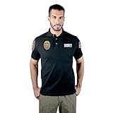First Class Polyester Tactical Security Polo Shirts with Embroidered Patches and Printed ID for Security Guard (as1, Alpha, x_l, Regular, Regular, Single Pice, 1- Gold Patch on Black Shirt)