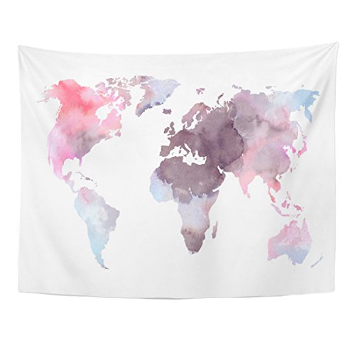 Emvency Tapestry Atlas Colorful World Map Watercolor Abstract Watercolour Africa Pink Home Decor Wall Hanging for Living Room Bedroom Dorm 60x80 inches