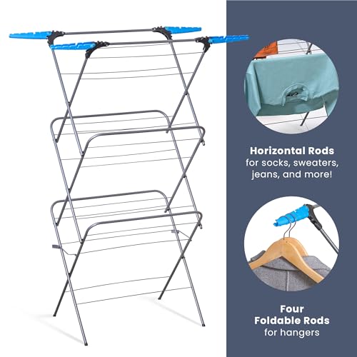 CUQOO 3 Tier Clothes Airer – Foldable Indoor & Outdoor Drying Rack with 28 Bars & Non-Slip Feet – Save Space & Dry More Laundry Fast with This Compact Steel Laundry Stand - Image 6