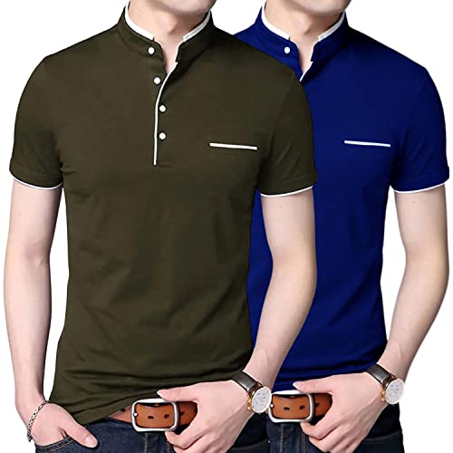 Image of Pixie Fashion Stylish and Handsome Mandarin Collar Half Sleeve T Shirt for Men Combo (Pack of 2)