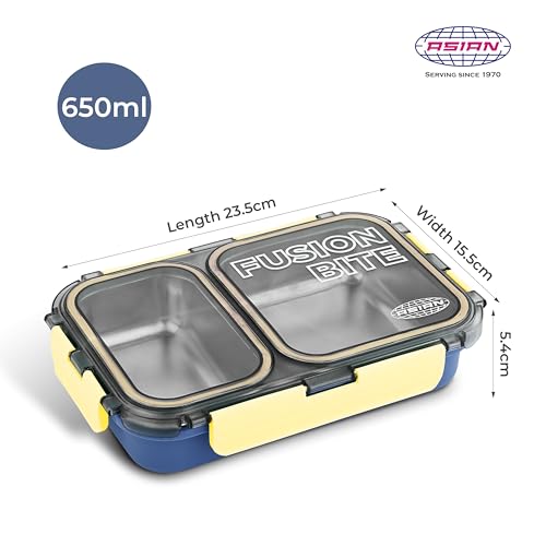 Image of Asian Plastowares - 2 Insulated Lunch Box | Tiffin Box - Leak-Proof, Airtight | Lunch Box for Kids & Adults | Durable & Spill-Free School, Office, and College Tiffin | Navy Blue