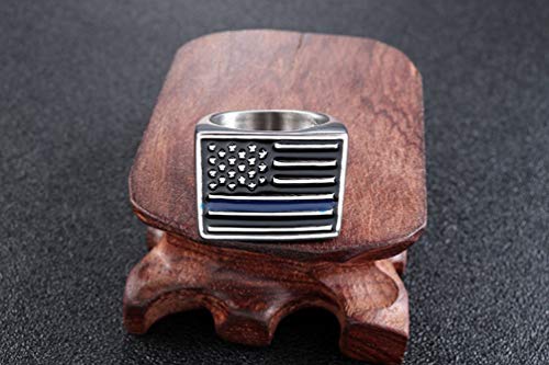 Sping Jewelry Blue Line Usa Flag Ring Black American Police Flags Signet Biker Band #TOP4