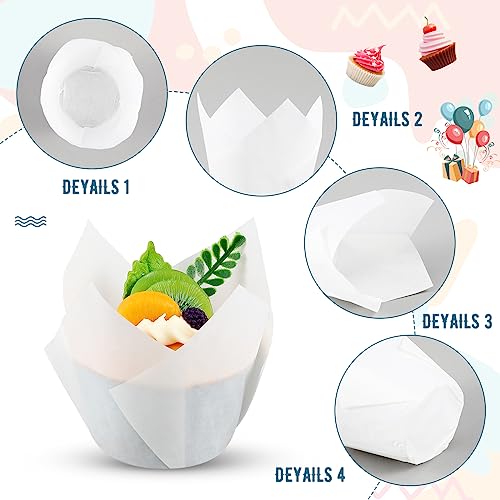 Maxdot 800 Pcs 3.15 Inches Tulip Cupcake Liners Holders Muffin Liners Grease Resistant Paper Baking Cups Cupcake Wrappers for Wedding Birthday Baby Shower Party(Pure,White) by Maxdot - Image 3