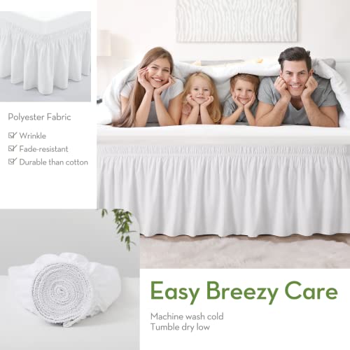 Rimela Bed Skirt Wrap Around Elastic Dust Ruffles Solid Color Wrinkle And Fade Resistant With Adjustable Elastic Belt Easy To Install White For King & California King Size 15 Inch Drop #TOP5