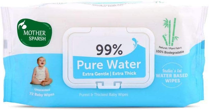 Mother Sparsh 99% Pure Water (72 Unscented Baby Wipes) - Super Thick Fabric