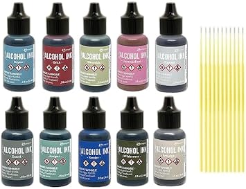 Tim Holtz Ranger Alcohol Inks Released 2024, Gravel, Flannel, Chronicle, Brick, Yonder, Wilderness, Cosmopolitan, Bayou, Juniper and Smudge with Trebbies Detail Sticks