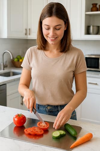 Image of PUREAGLE Stainless Steel Chopping Board for Kitchen Hygienic & Rust Proof - Cutting Board for Vegetables, Fruits, Meat, Kneading Dough, Cake Prep | Unbreakable, Heavy Duty, Easy to Clean