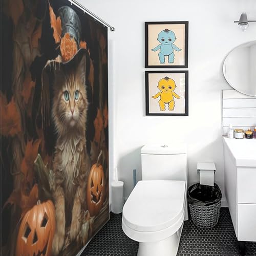 Rideau de douche Halloween citrouille en polyester imperméable pour bain