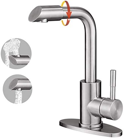 Hoimpro 360° Rotate Spout Single Handle Wet Bar Sink Faucet,Single Hole Bathroom Lavatory Faucet,Rv Small Bathroom Sink Faucet,Bar Vanity Faucet, Stainless Steel/Brushed Nickel (1 Or 3 Hole)