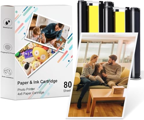 Para Amber M100/M200 4x6' Papel fotográfico 80 hojas + 2 cartuchos de tinta | Kit de recarga de impresora de sublimación de tinte | Impermeable y a prueba de oxidación | Listo para pantalla