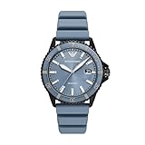 Emporio Armani World Explorer Dive-Inspired Orologio da uomo con cinturino in acciaio inossidabile, silicone o pelle, Silicone blu, 42MM, World Explorer