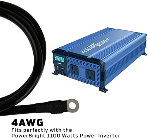 Power Bright 4 AWG 3ft High Amp Pure Copper Battery Cable with 5/8" and 7/16" Lugs, Professional Series 4 Gauge Wire Cables for Car Power Inverter, RV Battery, Boat, Marine and Solar Applications - 5