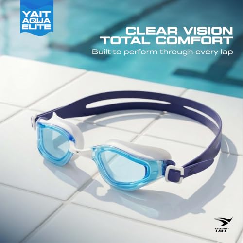 Image of AquaElite High Clarity Swimming Goggles for Men & Women | Lab tested by Experts | Dual Anti Fog Tech with UV Protection 400 | Polycarbonate Lens with Adjustable Silicone Strap - Blue