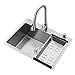 Produktbild SHXSYN Edelstahl-Küchenspüle, Bauernhaus, über der Theke, Unterbau-Einzelwaschbecken mit Gourmet-Wasserhahn-Abflusszubehör (Color : 72X45cm-G3)