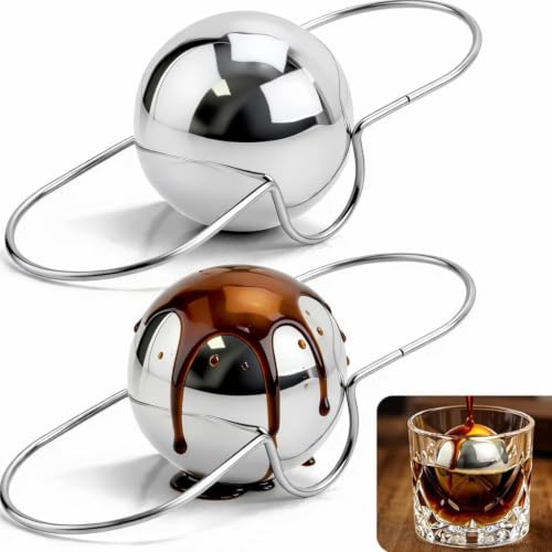 2 Pack XL Espresso Cooling Balls, Stainless Steel Frozen Coffee Chiller, Reusable Metal Ice Balls for Espresso, Iced Coffee, Latte, Tea & Whiske for Excellent Drink Temperature