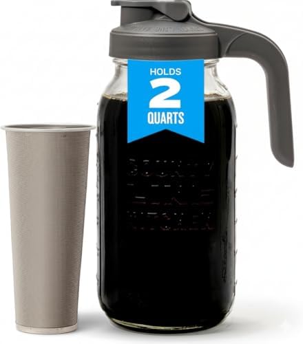 County Line Kitchen Glass Cold Brew Coffee Maker with Lid - Wide ...