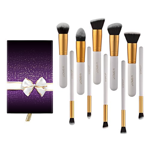 Cosmetics Brushes, 10-Piece Professional Makeup Brush Set with Gift Box (White)