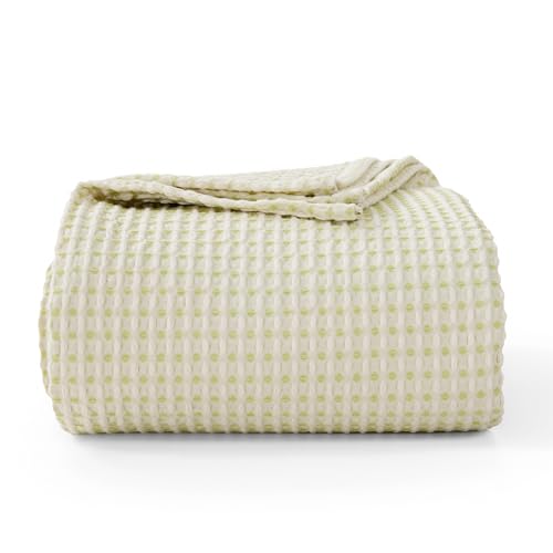 EGOHOME Cotton Two-Tone Check Pattern Waffle Blanket King Size