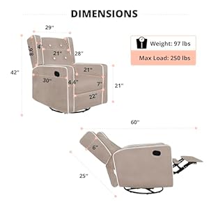 Relieve Muscle Aches with Nursery Glider Upholstered Rocker Recliner Rocking Breastfeeding Maternity Chair with 360 Swivel Motion Soft Cushions for Nursing and Bonding Baby Reclining Chair Mocha