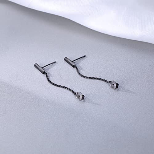 Reffeer 925 Sterling Silver Bar Chain Dangle Earrings Drops For Women Girls Gold Bar Drop Earrings Chain Studs (C-Black Gold) #TOP5