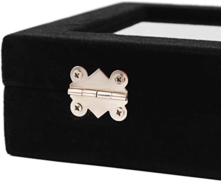 Juanya Girls Velvet Glass Ring Earrings Jewelry Box Display Storage Showcase Holder Organizer (Black)