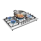 Gaskochfeld 5-Flammig, Gasherd Einbau 86×51 cm, Freistehend Edelstahl Schwarz Propan/NG Cooktops, D-Batterie Piezo, Küche & Outdoor-Küche (nicht zur Batterie)