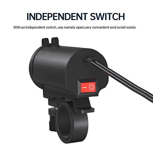 Shkalacar Dual USB Motorrad Ladegerät, Motorrad USB Ladekabel Adapter QC3.0-Schnelllade Wasserdichter mit Blauem Licht für Motorrad/Auto/Boot/ATV/Busse