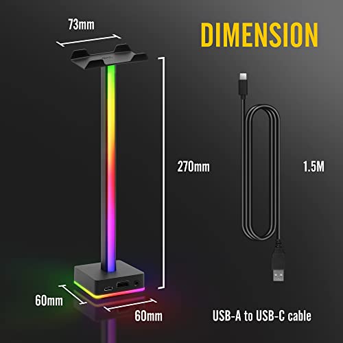 EZDIY-FAB USB LED Light Bar Headphones Stand, Desktop Atmosphere RGB Backlight,50 Built-in Color Modes, Headphone Holder for Gamers Gaming PC Accessories Desk- Black - Image 8