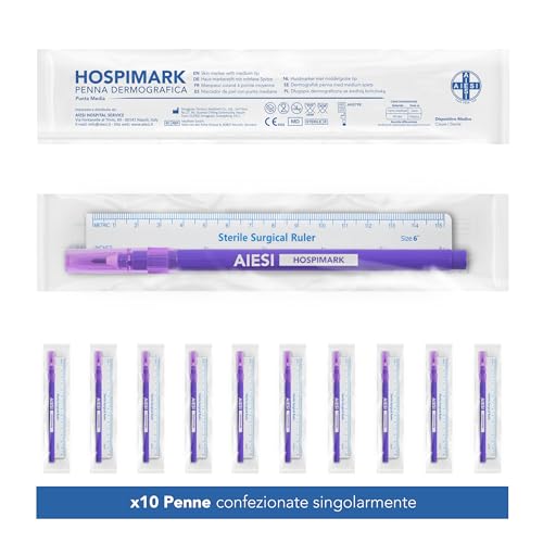 AIESI® Stift Dermographie steriler für die haut mit Standardspitze mit lineal HOSPIMARK (Packung mit 10 Stück)