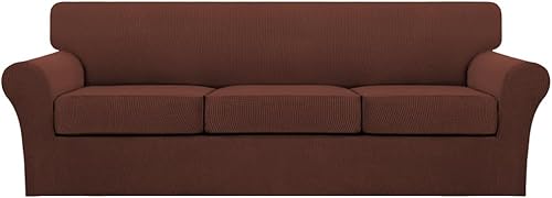 Miniatura 126 de Turquoize Fundas de sofá de 4 piezas para sofá de 3 cojines, funda de sofá suave para perros, fundas de sofá lavables con 3 fundas de cojín Biscotti