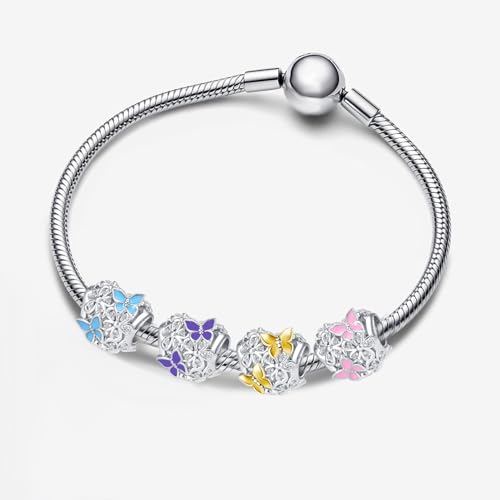 Image of Butterfly Flower Heart Bead Charms for Bracelets