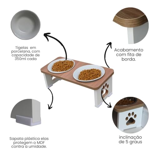 Comedouro Elevado Duplo Cachorro Pet MDF - Porcelana