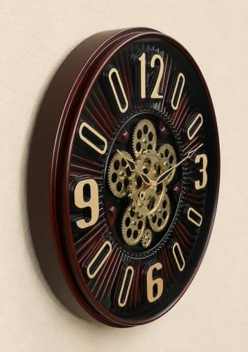 Image of Big Size 19 Inch (48 Cms) Brown Wall Clock with Rotating Moving Gear Mechanism,Silent Sweep Movement | Wall Clock for Living Room, Bedroom, Resorts & Hall. (Round 19 INCH (COLA))