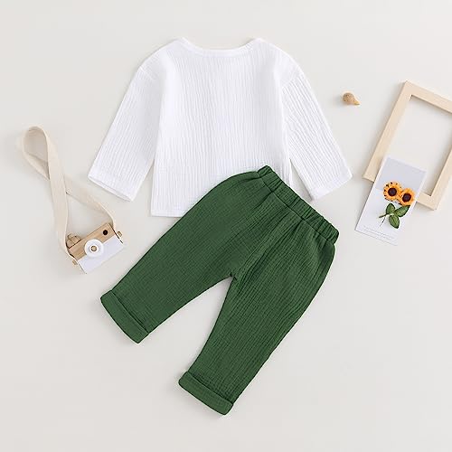 Image of VISGOGO Toddler Boy Linen Outfit Baby Boy Fall Winter Clothes Set Button-Down Shirt Tops Cotton Linen Pants 2PCS