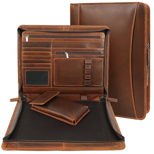 Elizo Leather Portfolio Folder Padfolio (Antique, Letter Zippered)