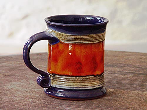 Blue And Orange Wheel Thrown Pottery Coffee Or Tea Mug #TOP3