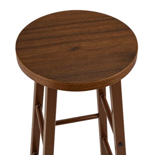 Image of 84171 Classic Breakfast Kitchen Counter Bar Stools 1 PCS MDF Seat Seat Bar Chairs Metal Legs Barstools Dark Beech High Stools - Brown Frame