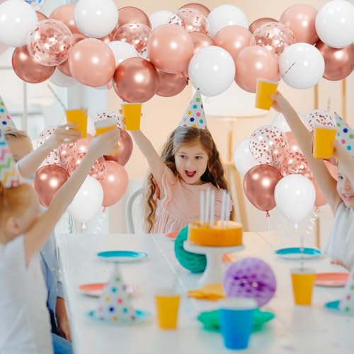 Image of 100pcs Rose Gold confetti Balloons, 12 inch White and Rose Gold Confetti Party Balloons for Wedding, Bridal Baby Shower, Princess Birthday, 2025 Graduation Party Decorations