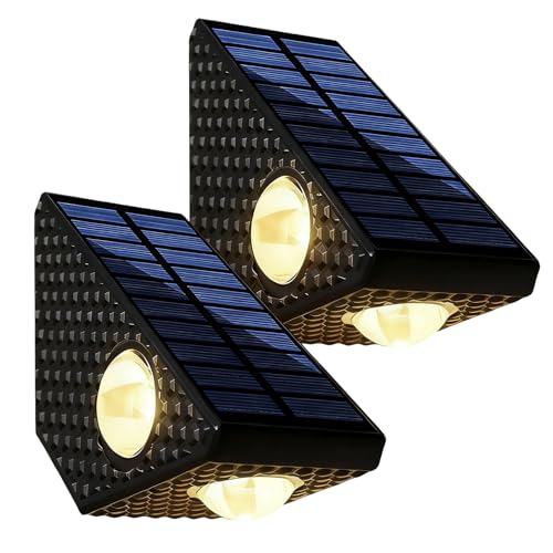 Mihauuke Lámparas Solares De Pared Para Exteriores | 2 Piezas De Lámpara Exterior Impermeable,Lámpara De Valla Con Energía Solar,Para Exterior De Casa, Jardín, Patio, Porche Delantero, Patio Trasero Y