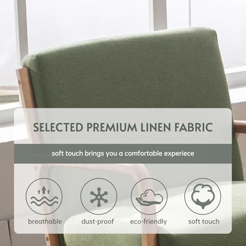 ANJ Mid Century Modern Accent Chairs Set of 2, Comfy Fabric Reading Chair with Solid Wood Frame, Easy Assembly Armchair for Living Room Blackish Green 2 - Thumbnail 4