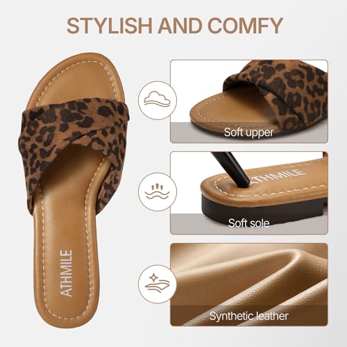 Image of ATHMILE Sandals for Women 2026 Dressy Summer Flat | Comfortable Fashion Beach Cute Ladies Slides Leather Casual Dress Women's Sandals Size 6-11