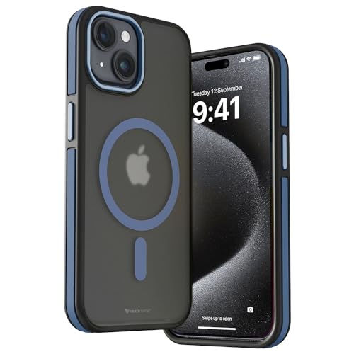 Image of Vaku Luxos Elementrix Magpro Back Cover Case for iPhone 15 Shockproof Scratch Resistant Slim Thin Military-Grade Protection Support Mag-Safe Wireless Magnetic Charging - Blue