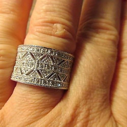 White Gold Plated Cubic Zirconia Stylish Wide Statement Ring Personalized Accessory Ideal for Women's Daily Casual Wear Party Holiday Anniversary Love Jewelry Gift2