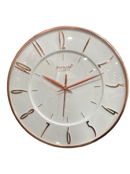 Image of Elegant Rose Gold Wall Clock with Glossy White Dial - Fortune Quartz