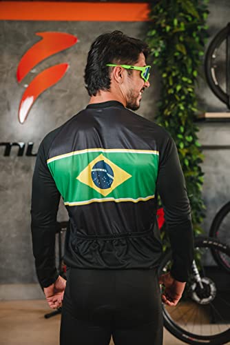 Conjunto de Ciclismo Masculino Camisa Manga Longa e Bermuda de Gel Vários Modelos (Brasil Points, P)