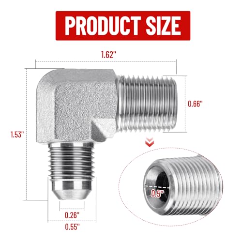 Image of 5 Pack 90 Degree Elbow Hydraulic Adapter Fittings: 3 /8 inch JIC Male x 3 /8 inch NPT Male, with Protection Cover Hydraulic Hose Crimp Connectors