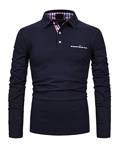 AIOIDI Elegante Polo Manga Larga Hombre Cuello Cuadros Trabaja Deportivo Camisas,Azul 1,3XL Cover