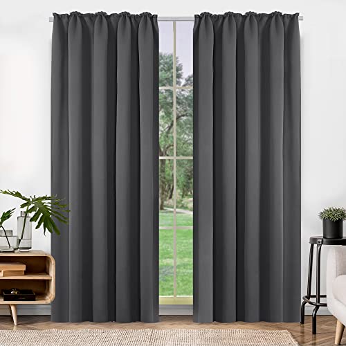 Deconovo Set of 2 Blackout Curtains, Cold Protection with Ruffle Tape, 210 x 140 cm (H x W), Dark Grey, W 55.1" x L 82.7" (2 Panels) - Image 4