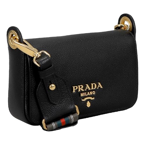 Prada Milano Small Leather Crossbody Bag, Black with Web Strap, 8 x 5 x 2 inches3