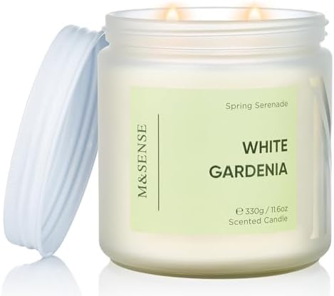 M&SENSE White Gardenia Scented Candle, 11.6oz Natural Soy Wax Non...